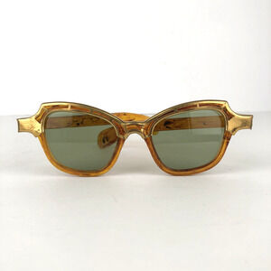 VTG SUNGLASSES 50's Cat Eye Brown + Gold Accent Trim Made in USA